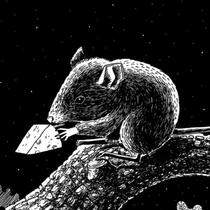 A mouse eating a slice of the moon.